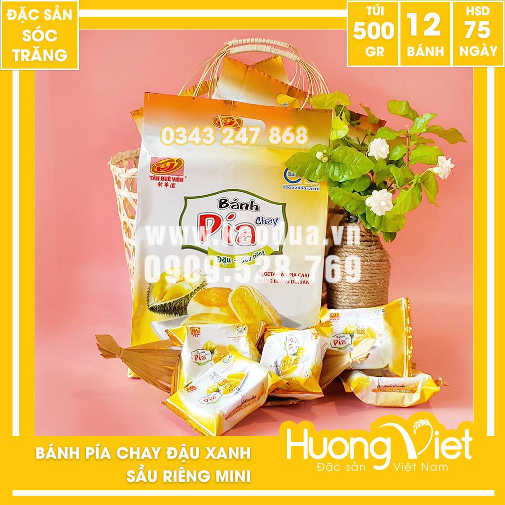 Bánh pía chay đậu xanh sầu riêng mini Tân Huê Viên 12 bánh (túi 500gr) Bánh pía chay đậu xanh sầu riêng mini Tân Huê Viên 12 bánh (túi 500gr)