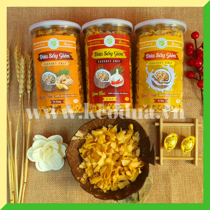 Dừa sấy giòn Bến Tre cao cấp vị tỏi ớt Dừa sấy giòn Bến Tre cao cấp vị tỏi ớt