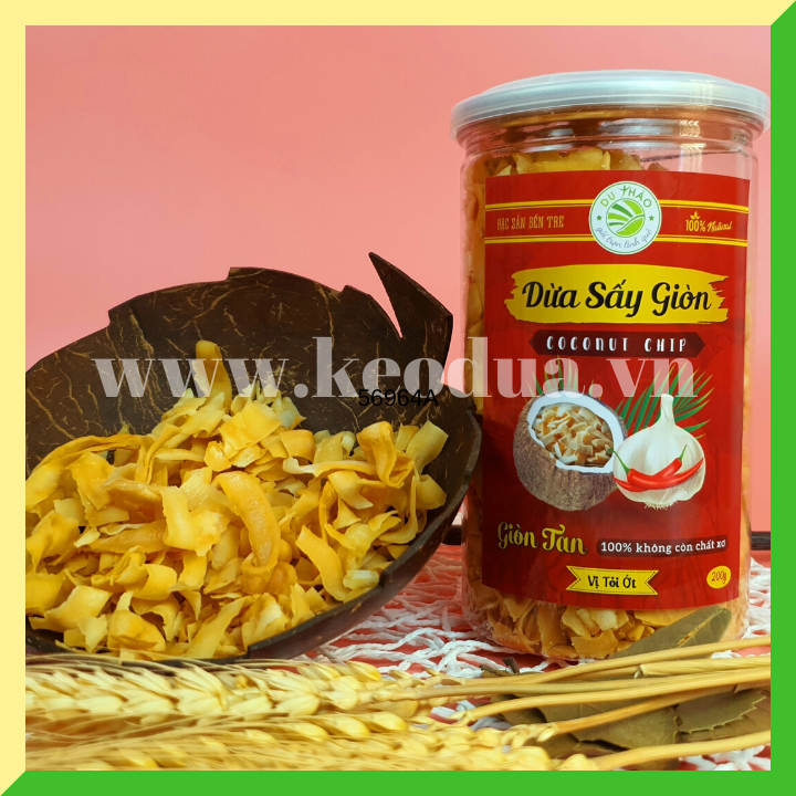 Dừa sấy giòn Bến Tre cao cấp vị tỏi ớt Dừa sấy giòn Bến Tre cao cấp vị tỏi ớt