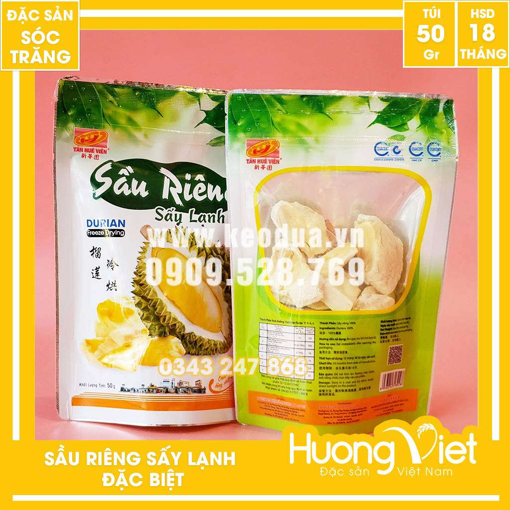 Sầu riêng sấy lạnh cao cấp Tân Huê Viên 50gr Sầu riêng sấy lạnh cao cấp Tân Huê Viên 50gr