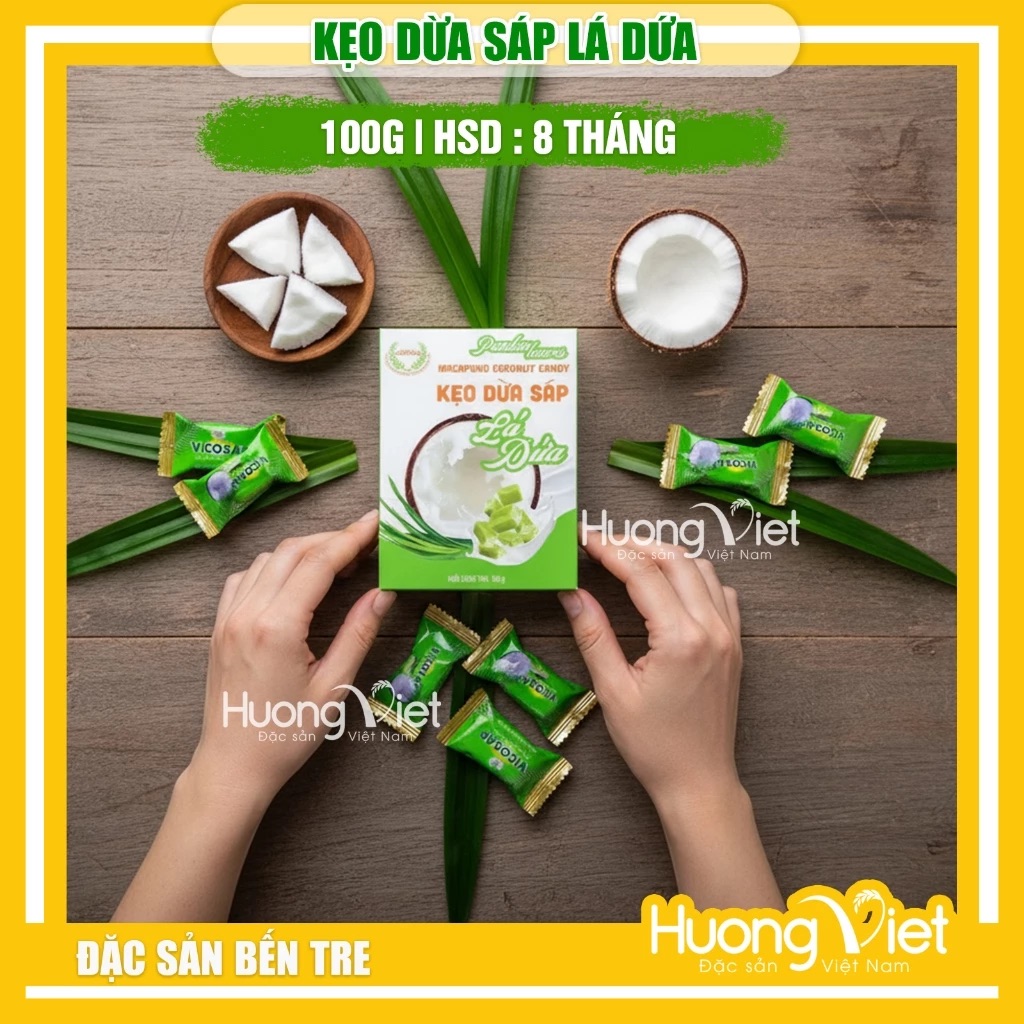 Kẹo Dừa Sáp Lá Dứa VICOSAP hộp 100g